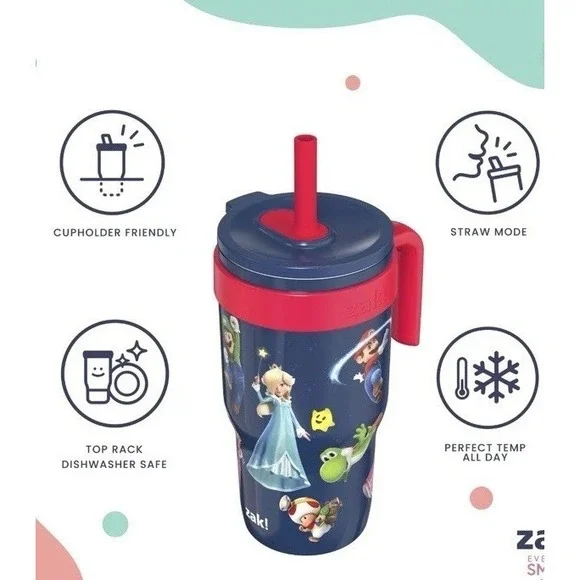Super Mario Galaxy Cup Vacuum Insulated Tumbler 18oz Spill-Proof Lid Straw Rare - Picture 5 of 5